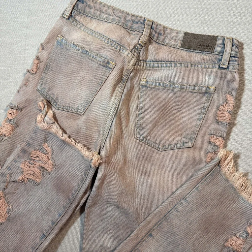 CARMAR‎ Denim Distressed High Rise Jeans Washed Blue Pink Size 26 Button Fly